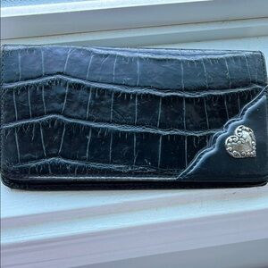 Brighton Black Crocodile Embossed Wallet with Silver Heart Accent